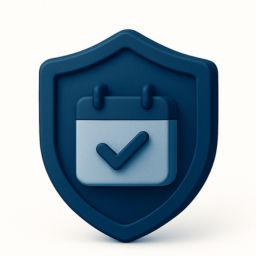 Compliance and deadlines icon with shield and calendar.