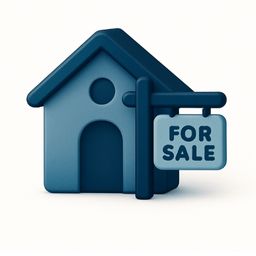 Listing coordination icon with house and for-sale sign.