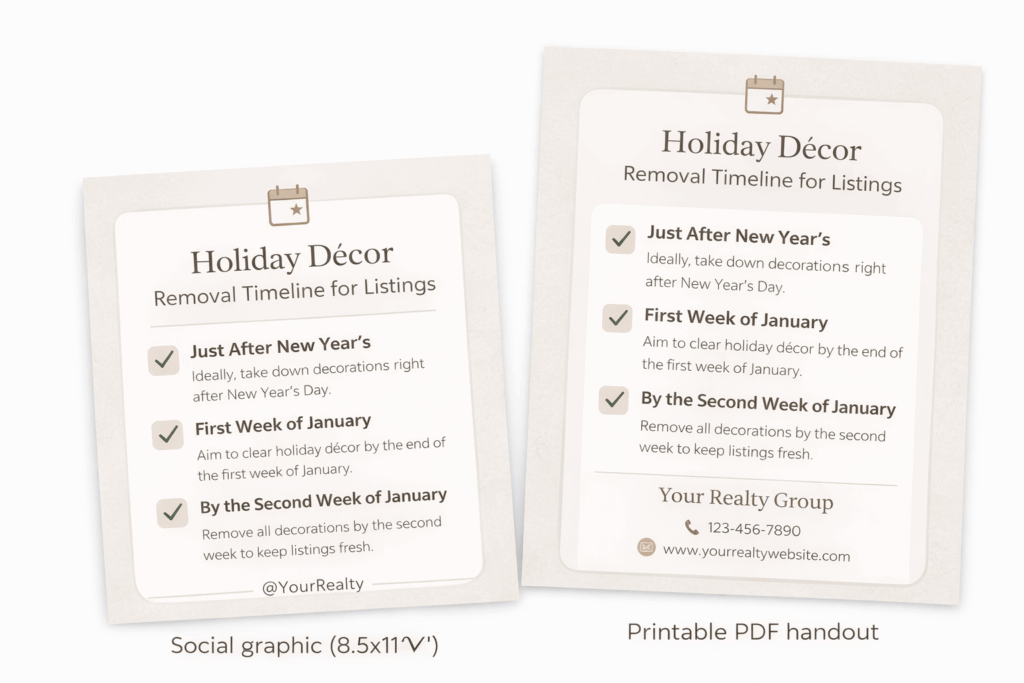 Holiday décor removal timeline for listings created by a Minnesota transaction coordinator to help sellers prepare homes after the holidays